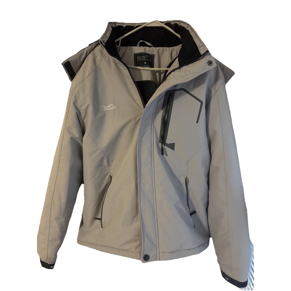 Pooluly Men's Ski Jacket Winter Waterproof Windbreaker Hooded Rain/Snow Size M